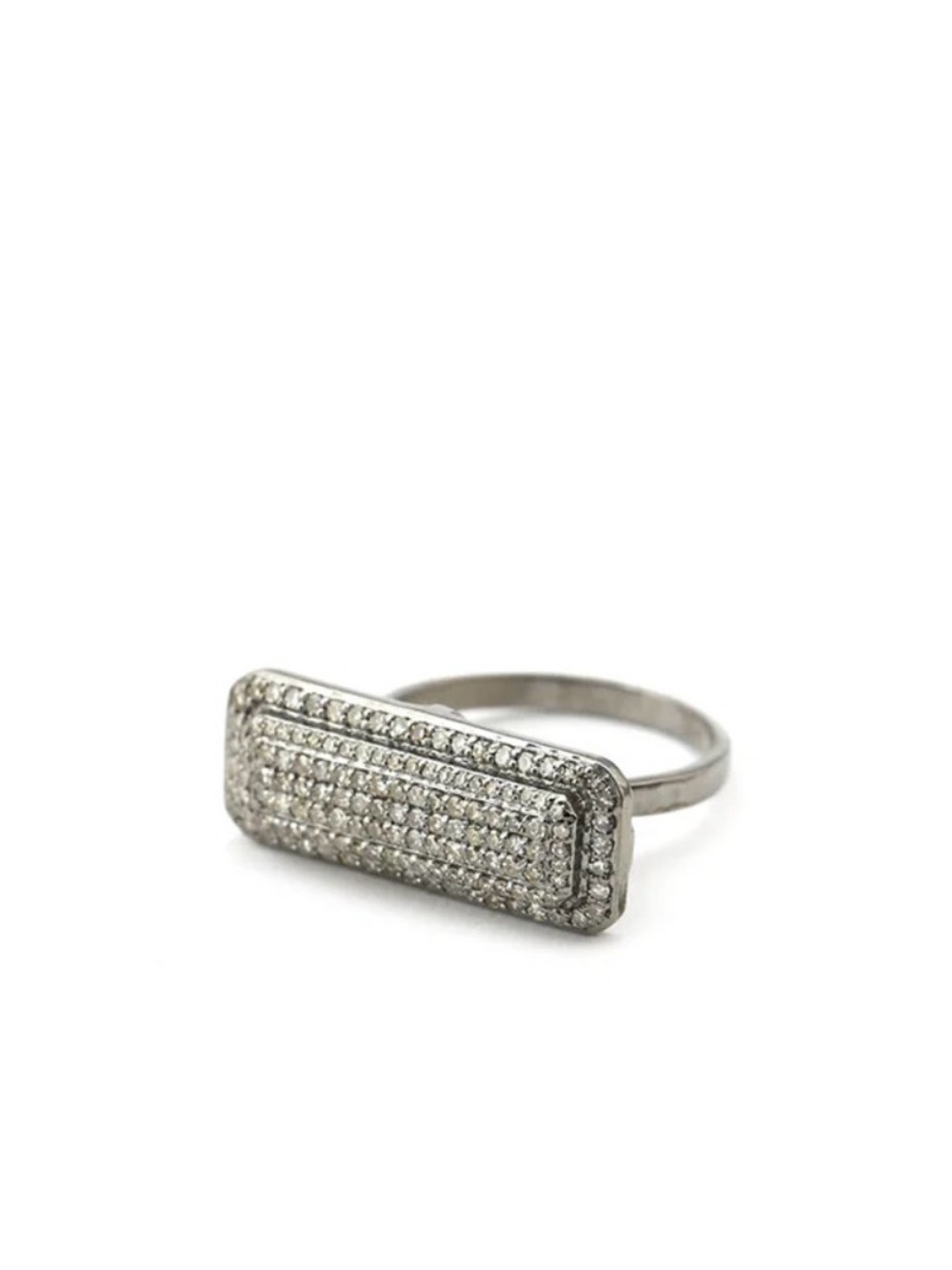 Large Landa Stack Oxidized Silver Pave Diamond Ring (Size 6)